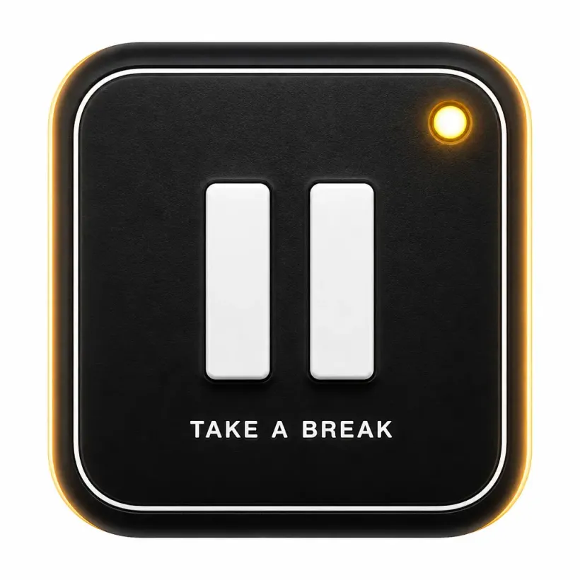 Pauseknap med teksten Take a Break som symbol på spillepause
