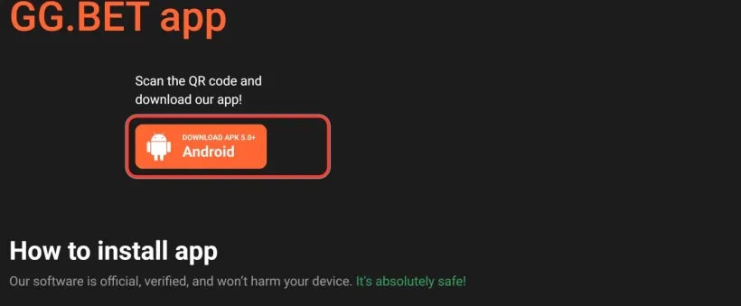Knappen Download APK til Android markeret på app-siden hos GGBET