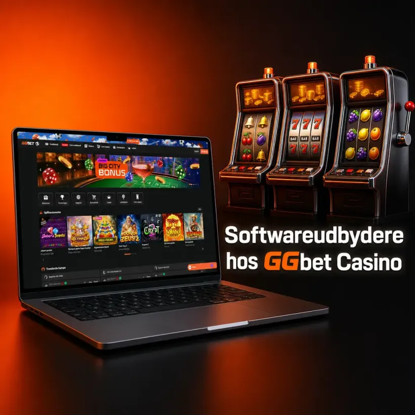 Spilleautomat og skærm med spil fra softwareudbyderne hos GGBET