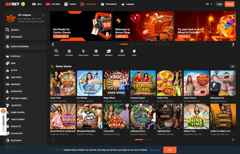 Live casino hos GGBET med roulettebordet Lightning Roulette og andre live borde
