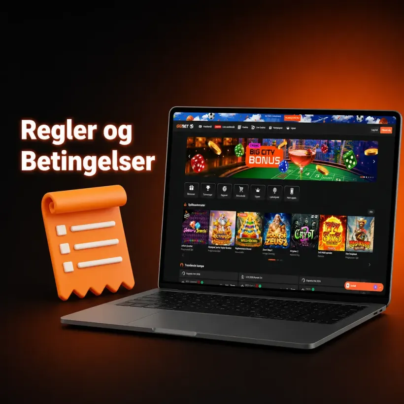 Dokument med regler og betingelser ved siden af GGBET spillelobbyen